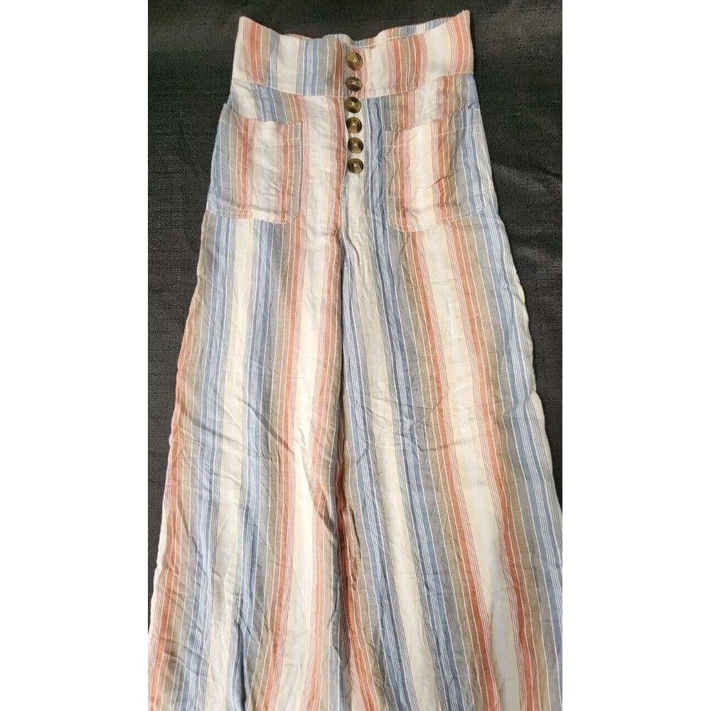 American‎ Eagle Outfitters Striped Flowy Linen Style Wide Leg Beach Pants Sz Sm